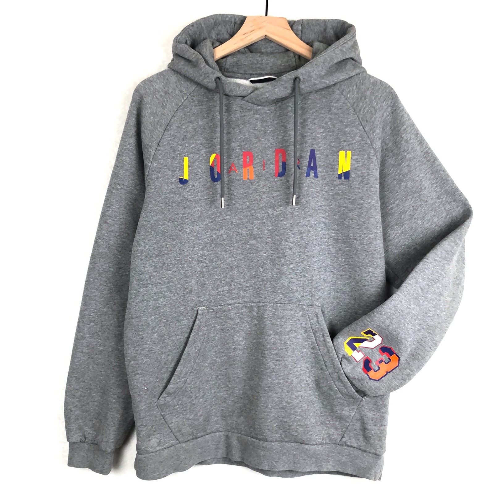 Jordan Logo 23 Graphic Pullover Hoodie Sweatshirt Sz M Multi-Color Rainbow
